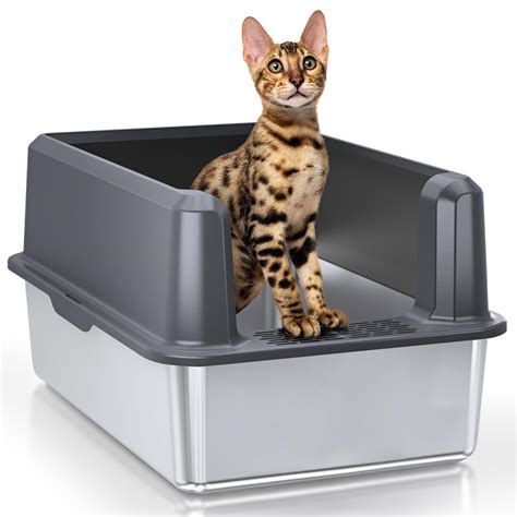 metal cat litter box with lid|hooded stainless steel litter box.